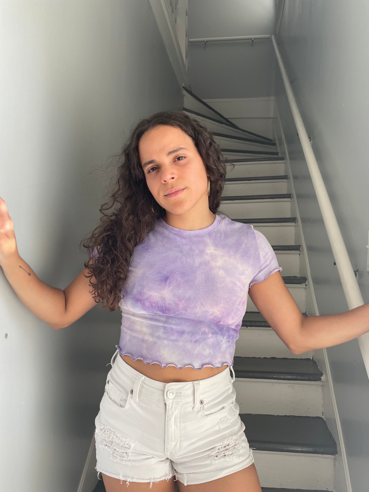 Purple tye dye crop top