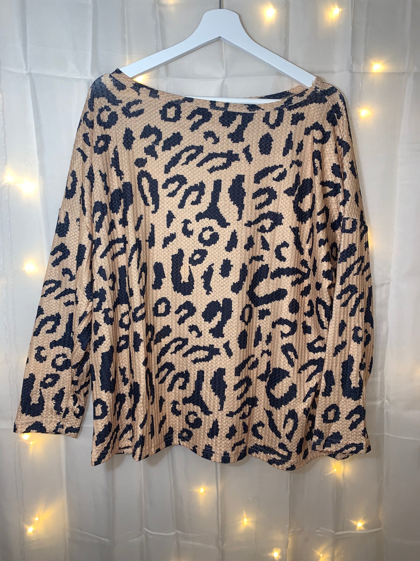 Waffle Knit Cheetah Sweater in Tan