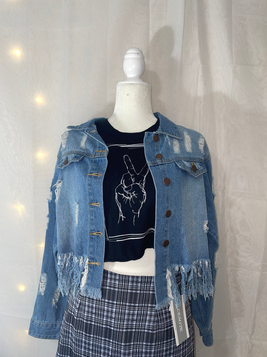 Fringed denim jean jacket