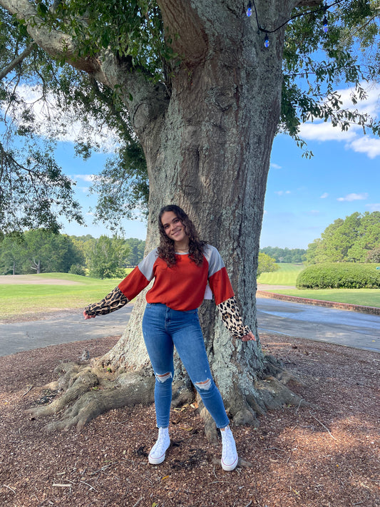 Cheetah Knot Tie Top in Orange