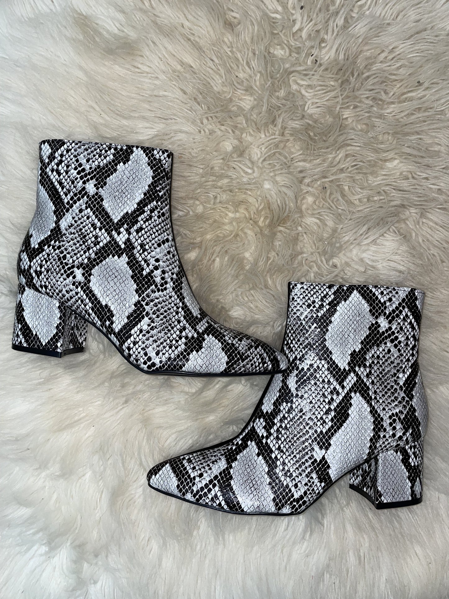 half & half snake print booties shoes