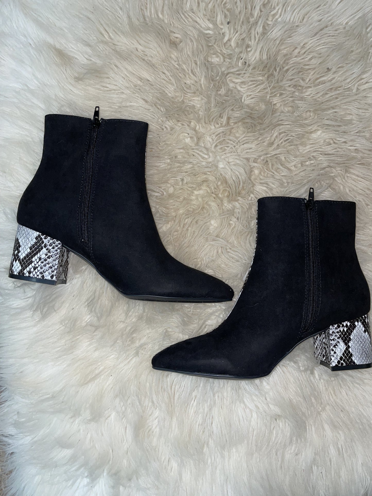 half & half snake print booties shoes