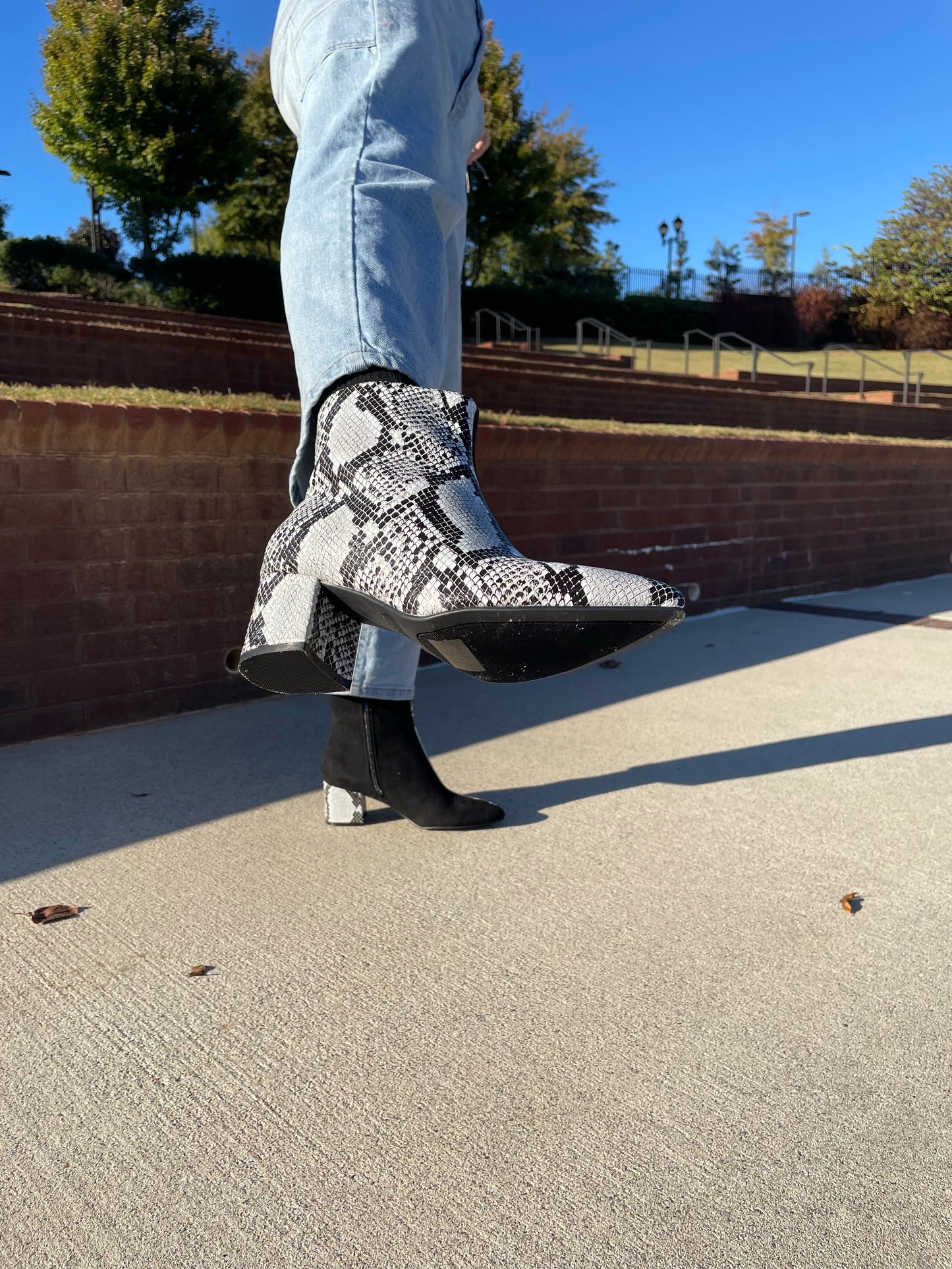 half & half snake print booties shoes